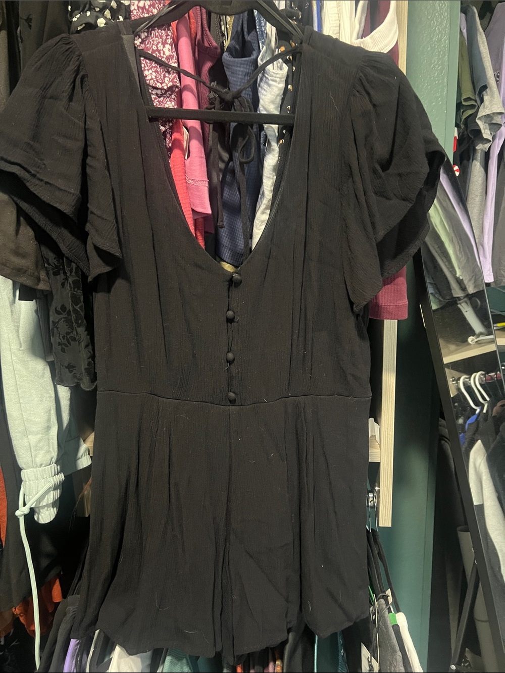 Black V-Neck Button-Front Women's Romper